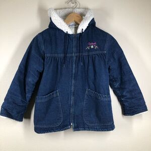Vintage Kids OshKosh B’Gosh Sherpa Lined Denim Jacket Hooded Made In USA